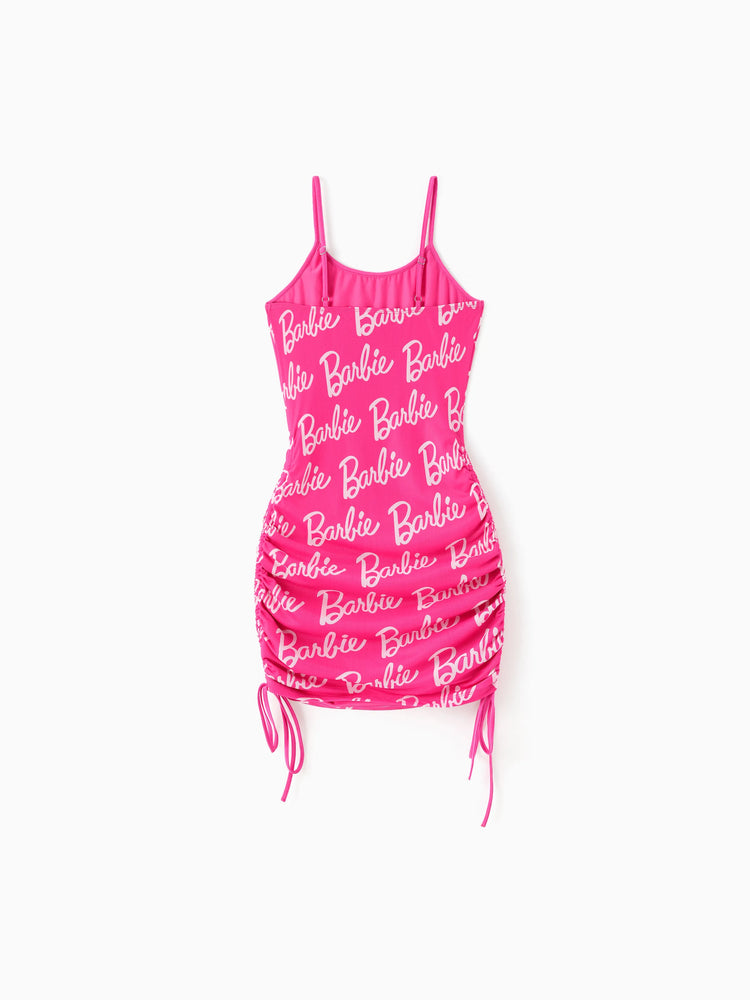 Barbie Mommy and Me Sleeveless Allover Print Strappy Dresses Hot Pink