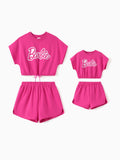 Barbie Mommy and Me 2pcs Batwing Sleeve Crop Top and Shorts Sets Hot Pink