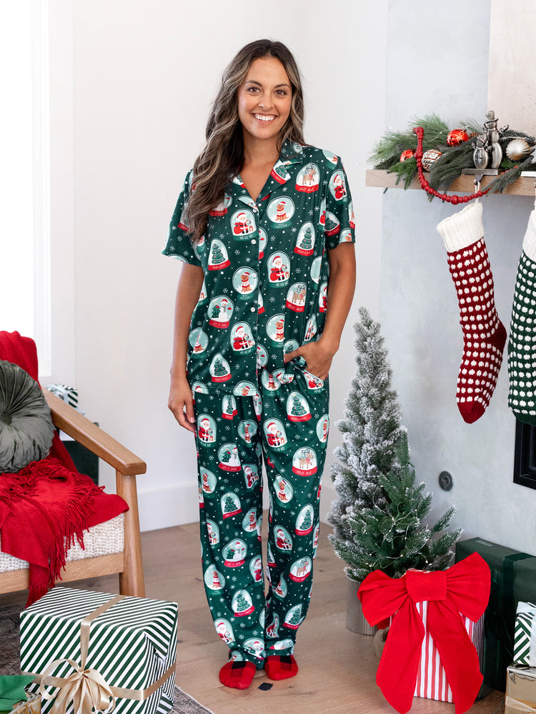 Ensemble pyjama de Noël assorti pour toute la famille, imprimé Père Noël, turquoise