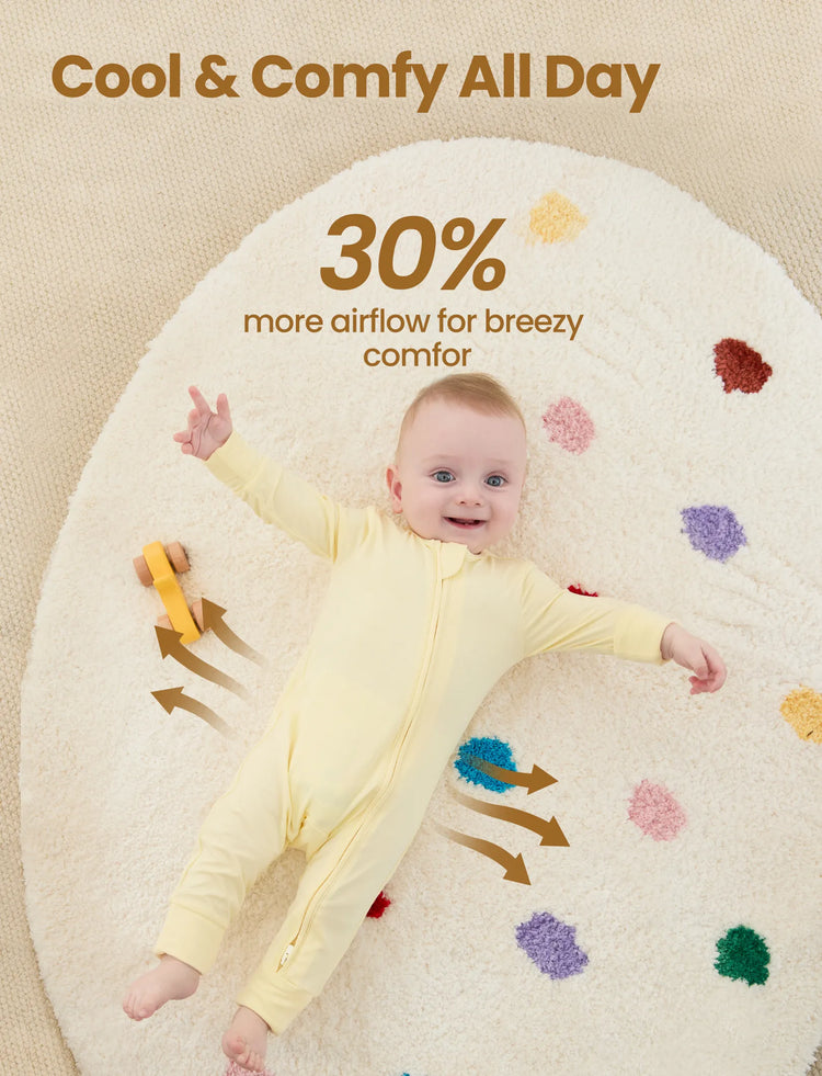 Bambus 2er-Pack Füßlinge Baby Jungen / Mädchen 2-Wege-Reißverschluss Strampler Anti-Rutsch Langarm Strampler blassgelb