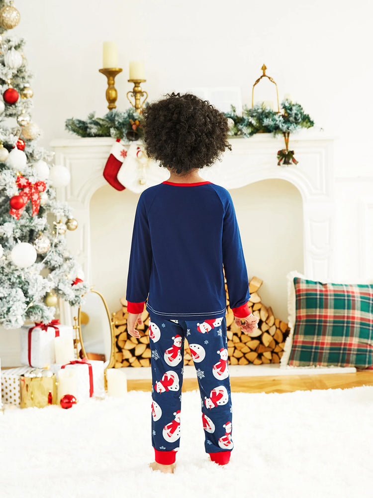 Ensemble pyjama de Noël à manches raglan et imprimé bonhomme de neige et lettres assortis avec chaussettes de Noël ColorBlock
