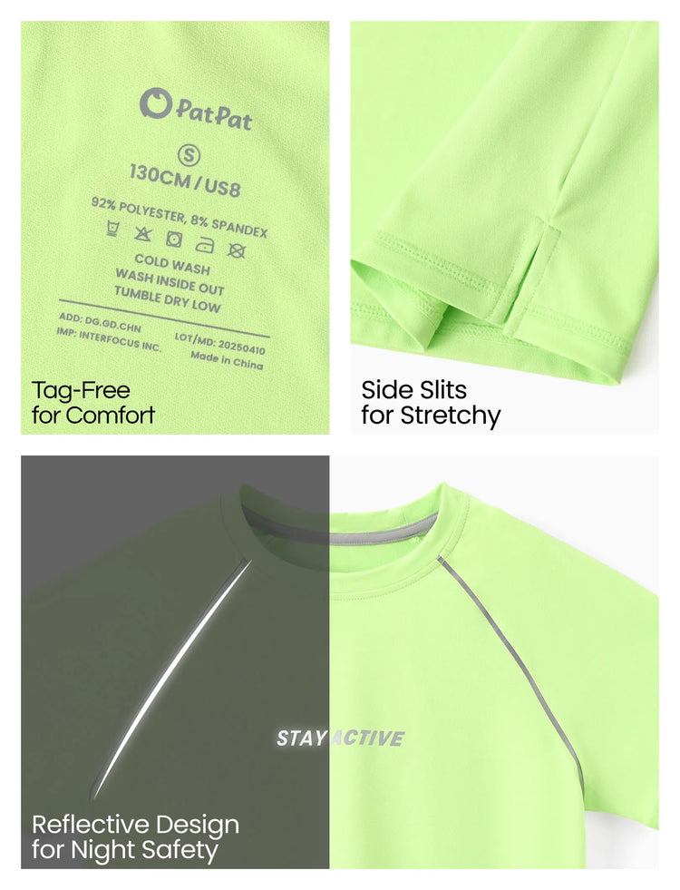 T-shirt de sport à manches courtes PatPat Lightflow Activewear pour garçon, ultra léger et à séchage rapide, vert