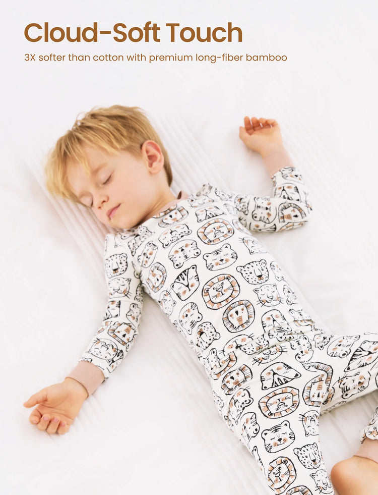 Pyjama de Noël/Halloween 2 pièces en bambou avec imprimé enfantin pour bébé/enfant (coupe ajustée) kaki