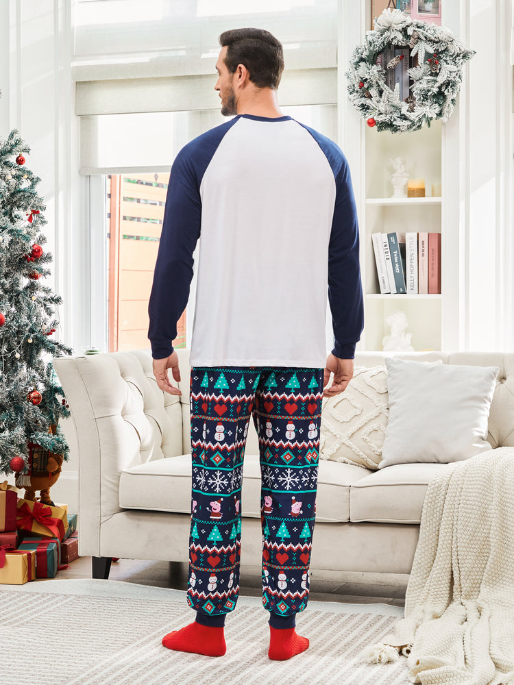 Peppa Pig Family matching Christmas Print Colorblock Pajamas Sets with Christmas Socks