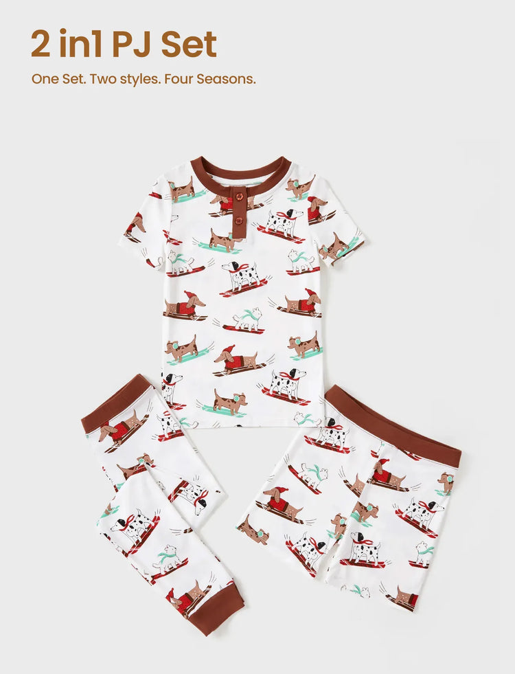 Pyjama de Noël/Halloween pour tout-petits/enfants, ensemble de pyjama 3 pièces en bambou, look 2 en 1 pour 4 saisons (ajustement parfait), blanc