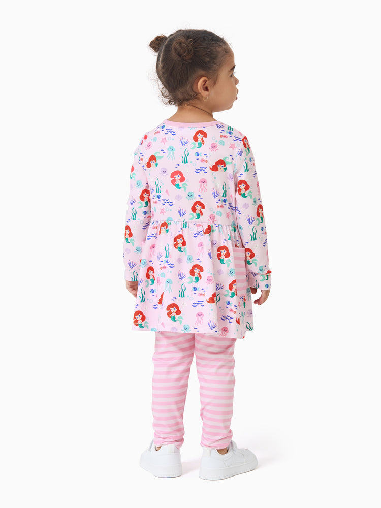 Ensemble 2 pièces tunique rayée à volants et leggings rose pour bébé/petite fille Disney Princess Ariel