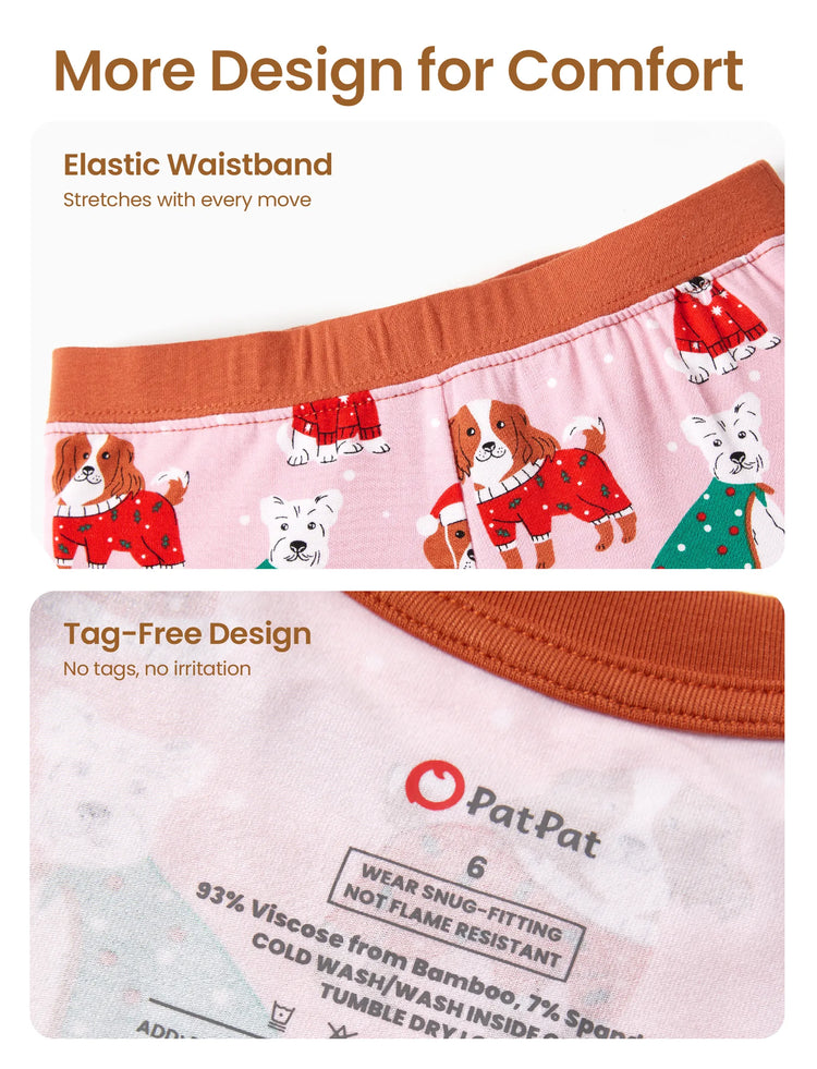 Pyjama de Noël/Halloween pour tout-petits/enfants Ensemble de pyjama 3 pièces en bambou Look 2 en 1 pour 4 saisons (ajustement parfait) Rose clair