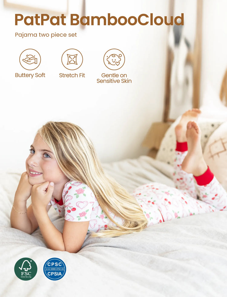 Pyjama de Noël/Halloween pour tout-petits/enfants Ensemble de pyjama 3 pièces en bambou Look 2 en 1 pour 4 saisons (ajustement parfait) Rouge