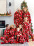 Christmas Matching Family Pajamas Set Santa Claus and Christmas Tree Print Red Fleece PJS with Christmas Socks Red