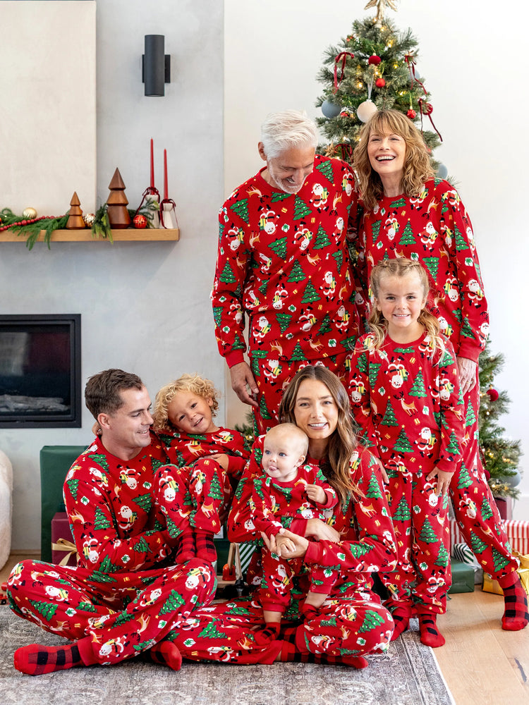 Weihnachten Passendes Familienpyjama-Set Weihnachtsmann und Weihnachtsbaum Print Rot PJS mit Weihnachtssocken rot