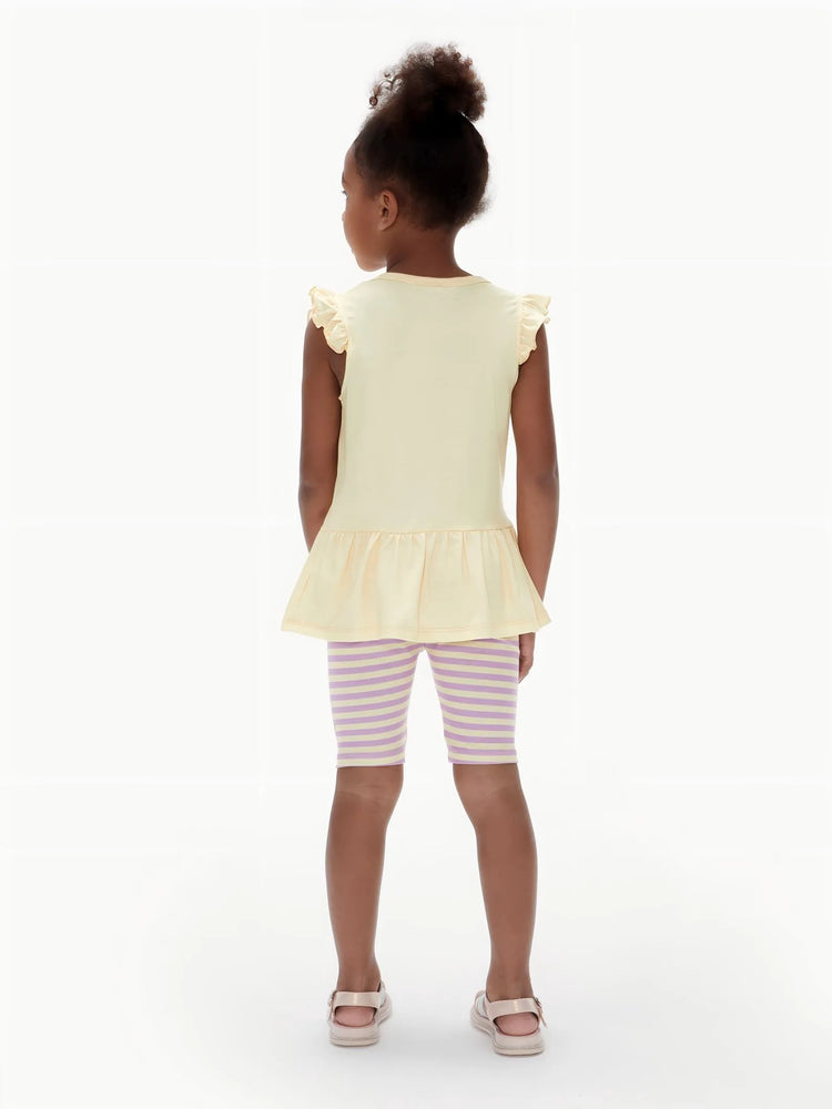 Disney Princess Toddler Girl 2pcs Naia™ Belle Print Ruffled Top with Stripped Leggings Set Yellow