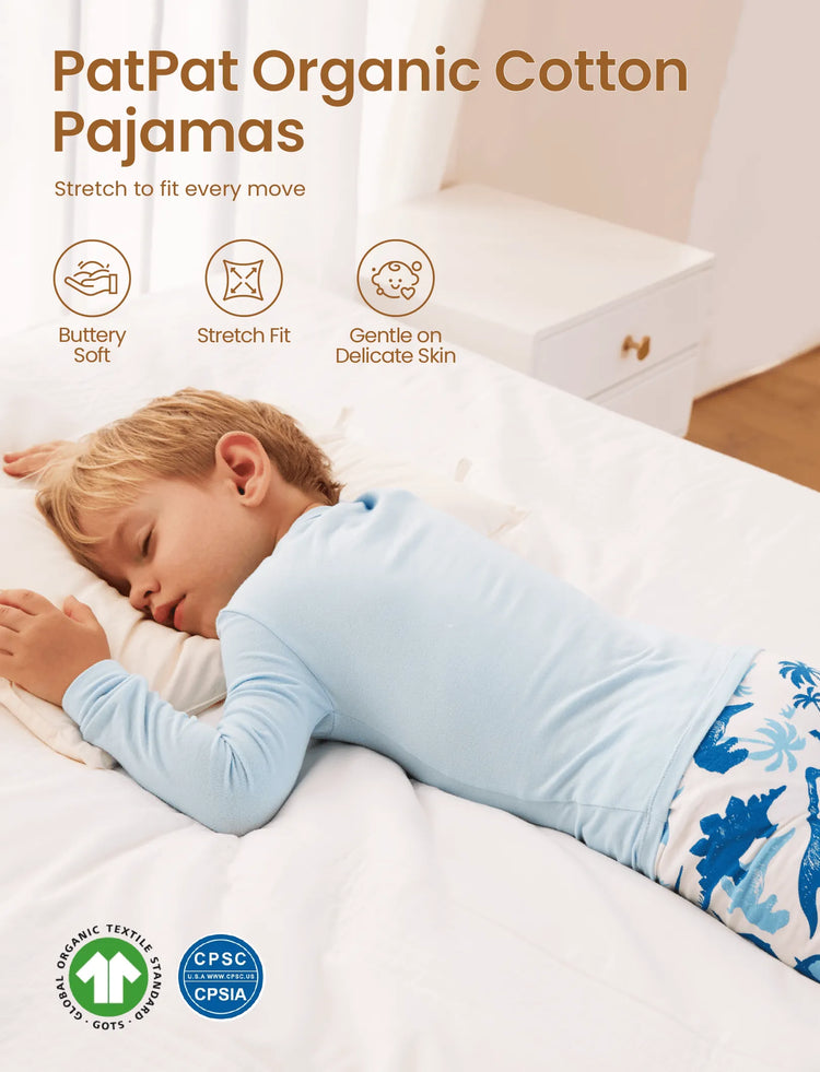Kleinkind / Kinder 4-teiliger Pyjama aus Bio-Baumwolle 4-in-1 PJ Snug Fit Pjs für Mädchen / Jungen hellblau
