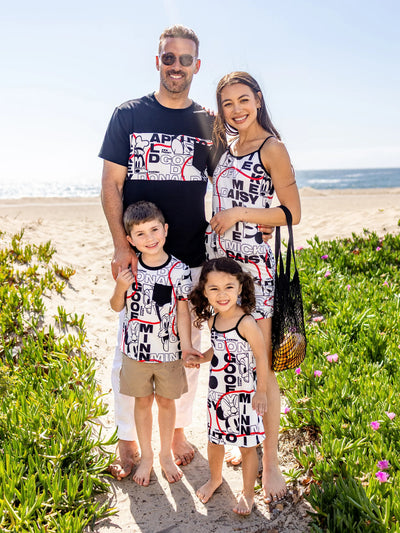 Vestido/camiseta/mono informal a juego con grafiti de Disney Mickey y sus amigos, color negro