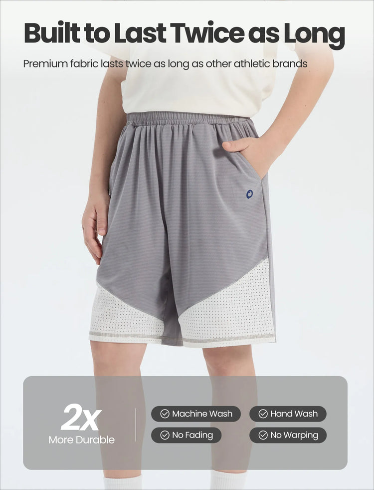 Short de sport respirant à séchage rapide avec poches pour garçon PatPat Rapidair Activewear, gris