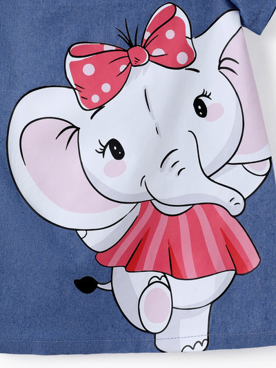 Baby Girl Cute Cat Print Ruffled Short-sleeve Dress Rosy pink