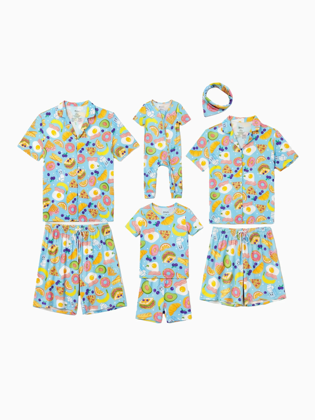 Daddy & Son Bamboo Pajamas Soft Bamboo Viscose PJs for Men Women Kids Toddler, Fun Food & Fruit Print Short-sleeve Sleepwear Blue