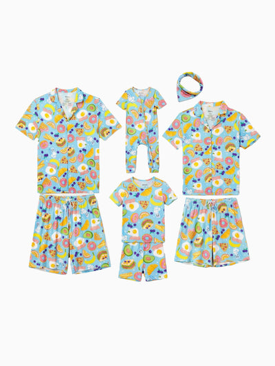 Mommy & me Bamboo Pajamas Soft Bamboo Viscose PJs for Men Women Kids Toddler, Fun Food & Fruit Print Short-sleeve Sleepwear Blue