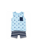 Ocean Vibes Baby Boy Sailboat Print Shorts Set Dark Blue