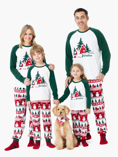 Christmas Matching Family Pajamas Set Snowman and Christmas Tree Print White PJS with Christmas Socks ( Defective Product) Dark Green