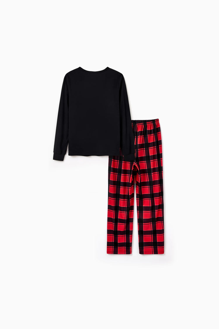 Christmas Matching Family Pajamas Set Allover Red and Black Grid Print Long-sleeve PJS with Christmas Socks Red
