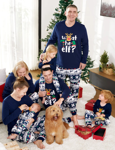 Christmas Family Matching Dark Blue Graphic Long-sleeve Pajamas Sets (Flame Resistant) blueblack