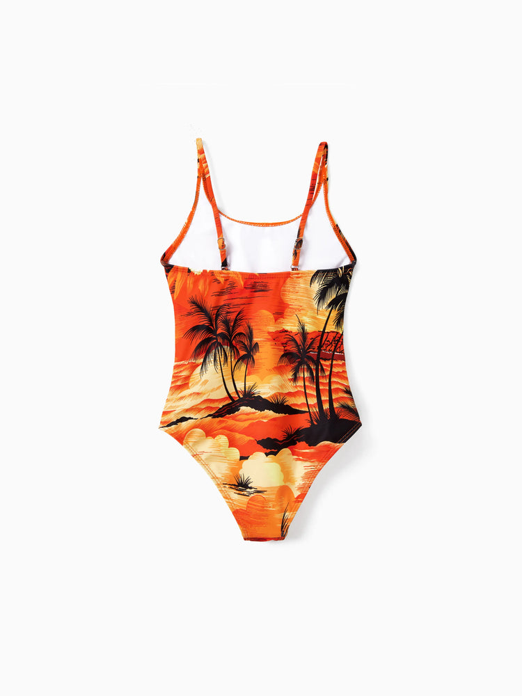 Tropical Hawaiian Swimsuits for Family Matching Swimwear Orange