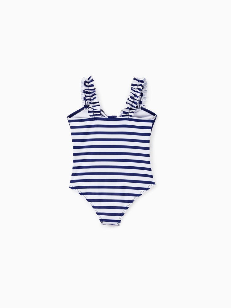 Toddler Girl Disney Mickey and Friends Sibling Set Boys/Girls Character Stripped Swimsuit Dark Blue