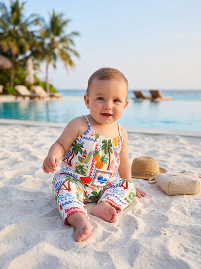 Ocean Vibes Baby Girl Tropical Sleeveless Romper Yellow
