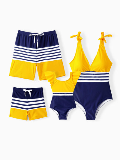 Toddler Girl Stripe & Colorblock Spliced One Piece Swimsuit ColorBlock
