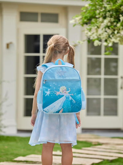 Disney Frozen Toddler Girl Elsa Backpack with Chest Strap & Bottle Pockets Blue