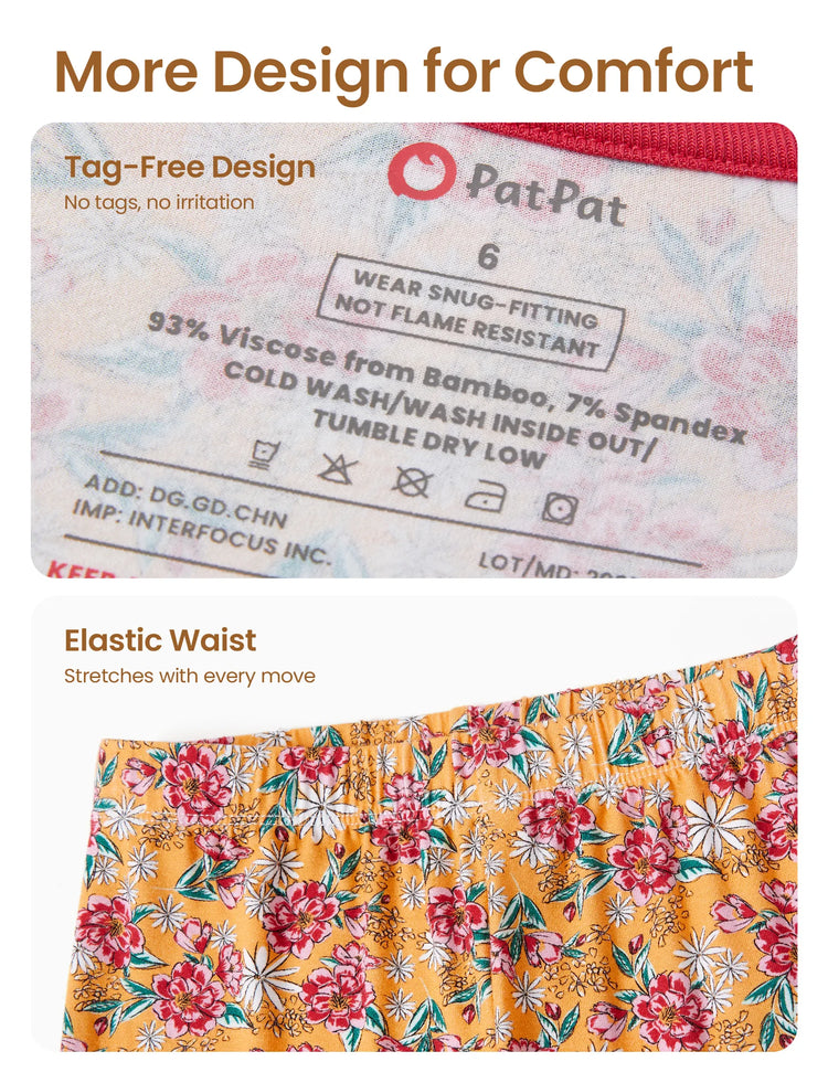 Pyjama de Noël/Halloween 2 pièces en bambou avec imprimé enfantin pour petite fille (coupe ajustée) Orange