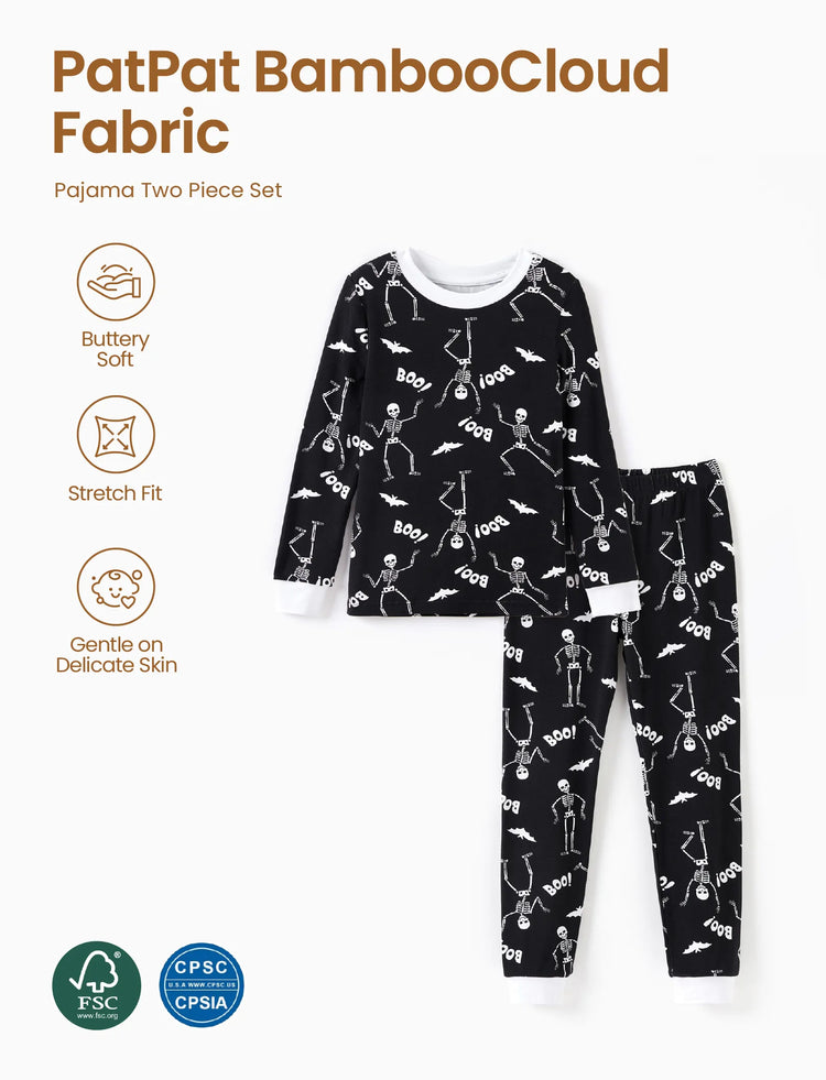 Christmas / Halloween Pajamas 2-piece Bamboo Pajamas Set With Playful Print for Toddler / Kids ( Snug-Fitting) Color block