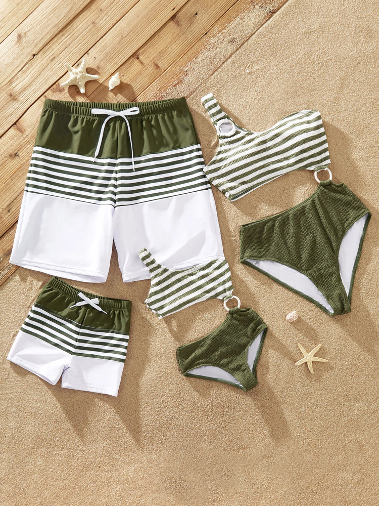 Toddler Boy Colorblock Stripe Swim Trunks Army green