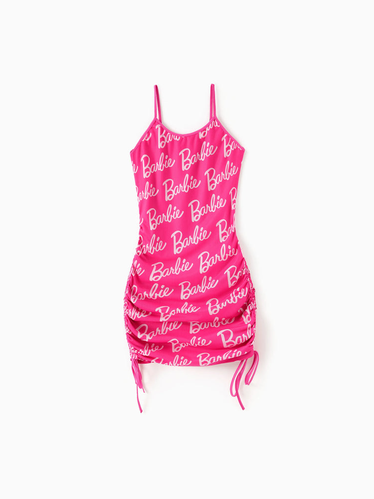 Barbie Mommy and Me Sleeveless Allover Print Strappy Dresses Hot Pink