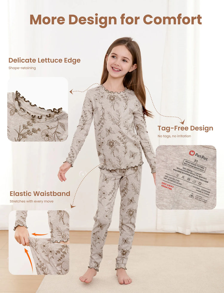 Pijama de 2 piezas para niños pequeños/niños con suave mezcla de lana y tencel lyocell (ajuste ceñido) color albaricoque