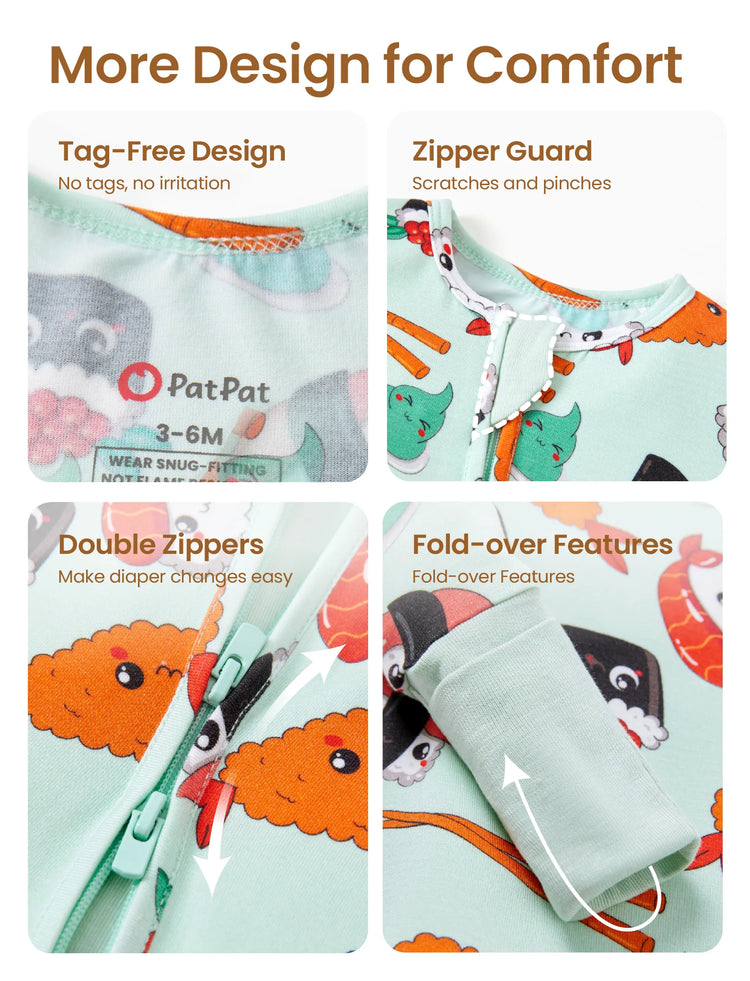 Pyjama en bambou pour bébé/fille avec imprimé enfantin (ajusté) vert clair