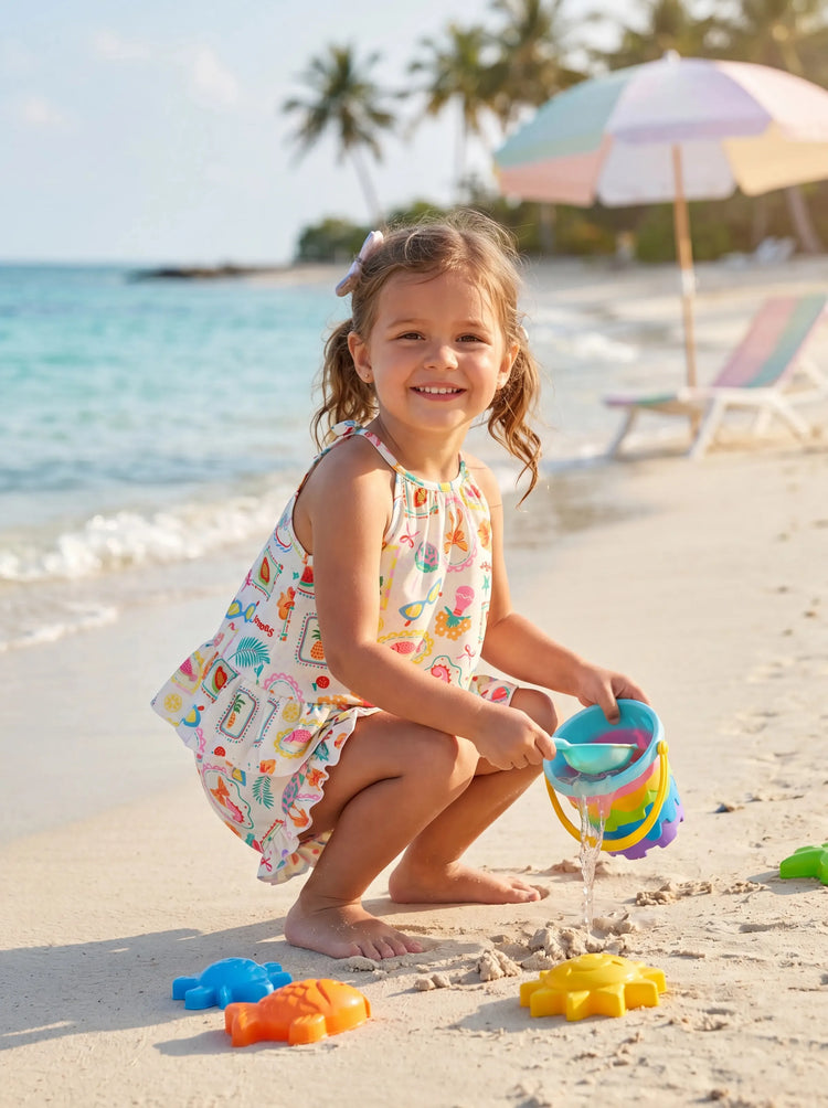 Ocean Vibes Toddler Girl Tropical Ruffle Top & Shorts Set Light Pink