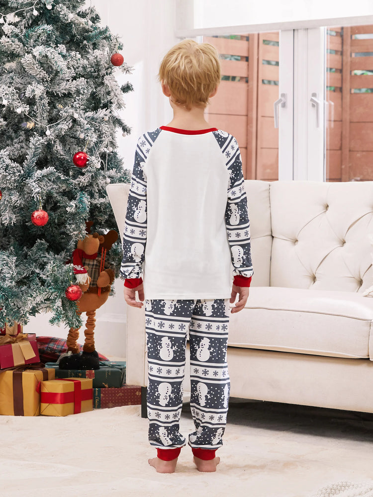 Pyjama de Noël assorti, motif bonhomme de neige, manches longues, chaussettes de Noël, gris foncé