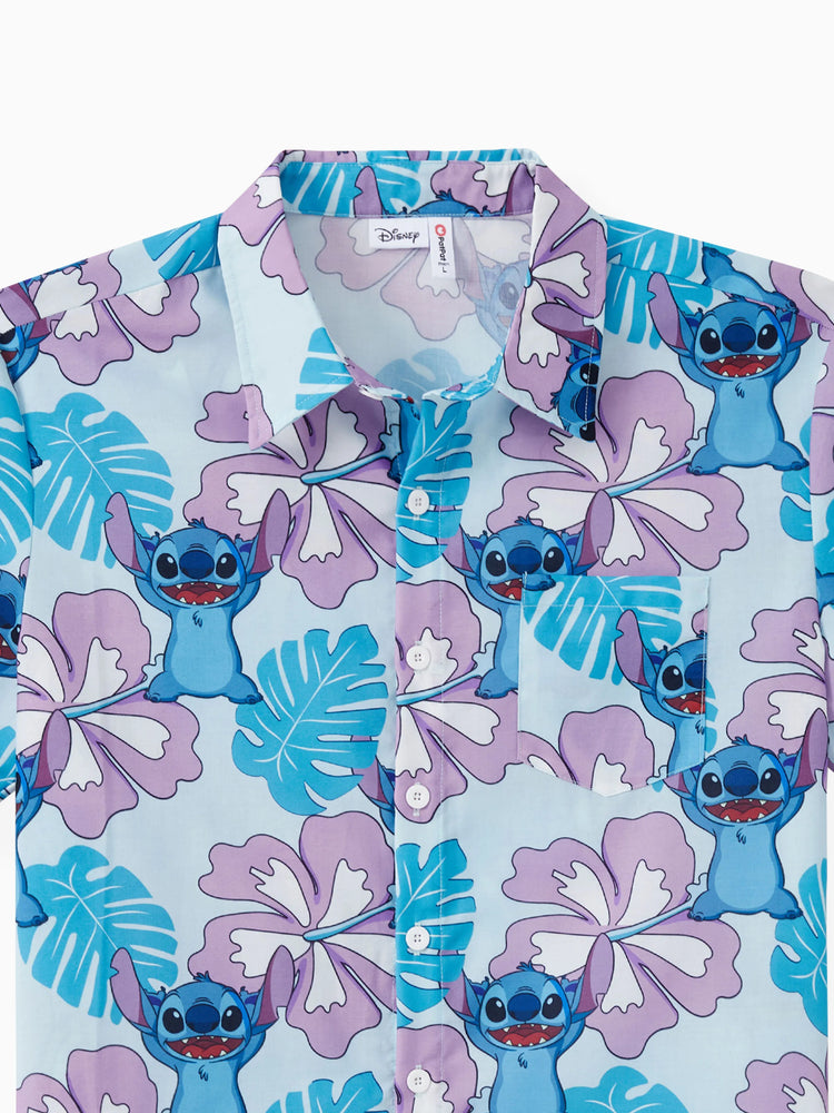Daddy and Me Disney Stitch Family Matching Naia™ Stitch and Hawaii Style Floral Print Sleeveless Dress/Onesie／Shirt Multi-color