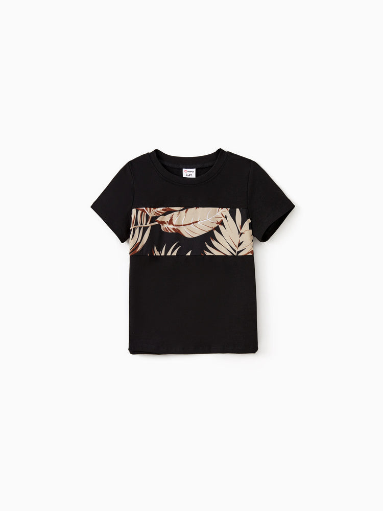 Ensembles assortis pour toute la famille : robes à imprimé floral avec ceinture et hauts à manches courtes unis noirs