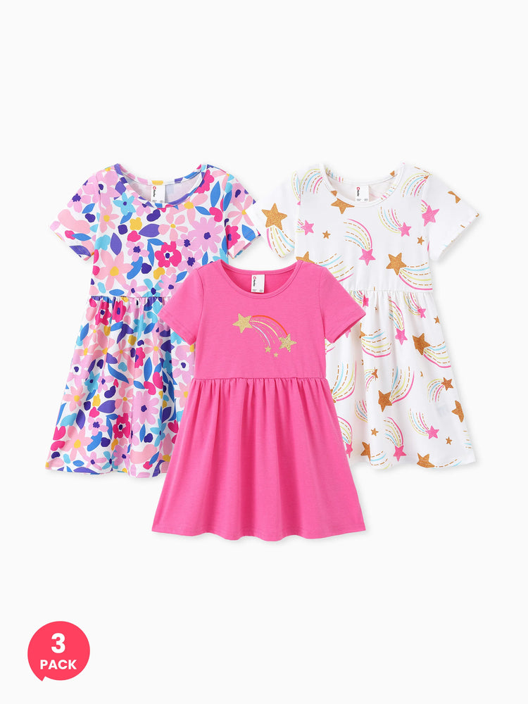 3-Pack Toddler Girl Childlike Printed Dresses Pink