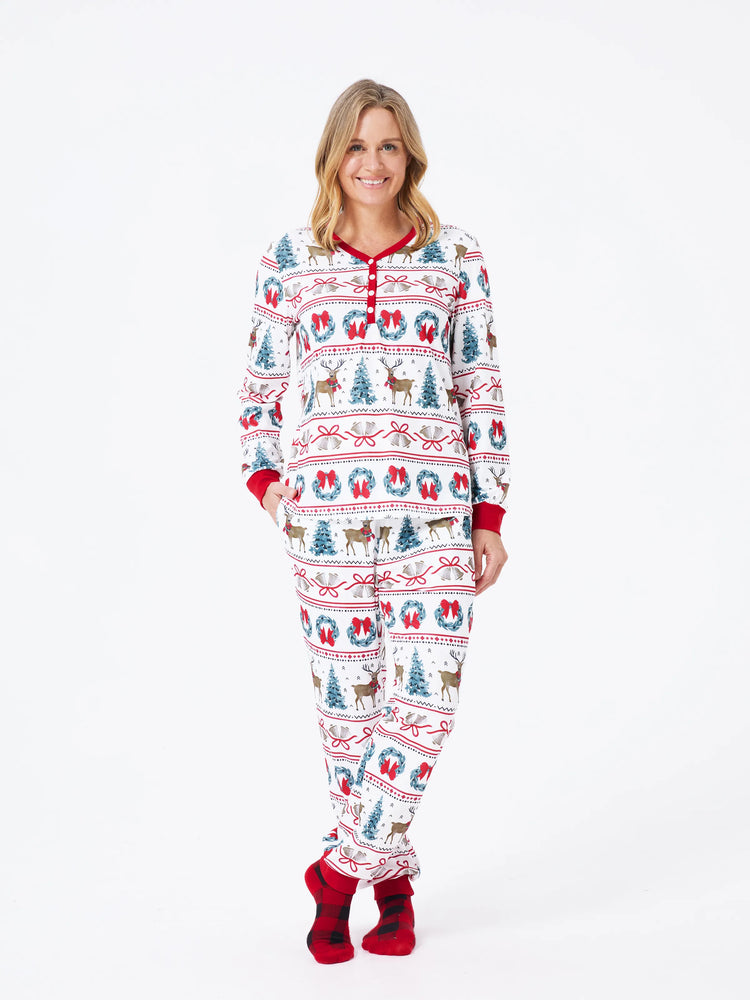 Ensemble pyjama de Noël assorti pour toute la famille, imprimé élan et clochette, rayé, avec chaussettes de Noël blanches