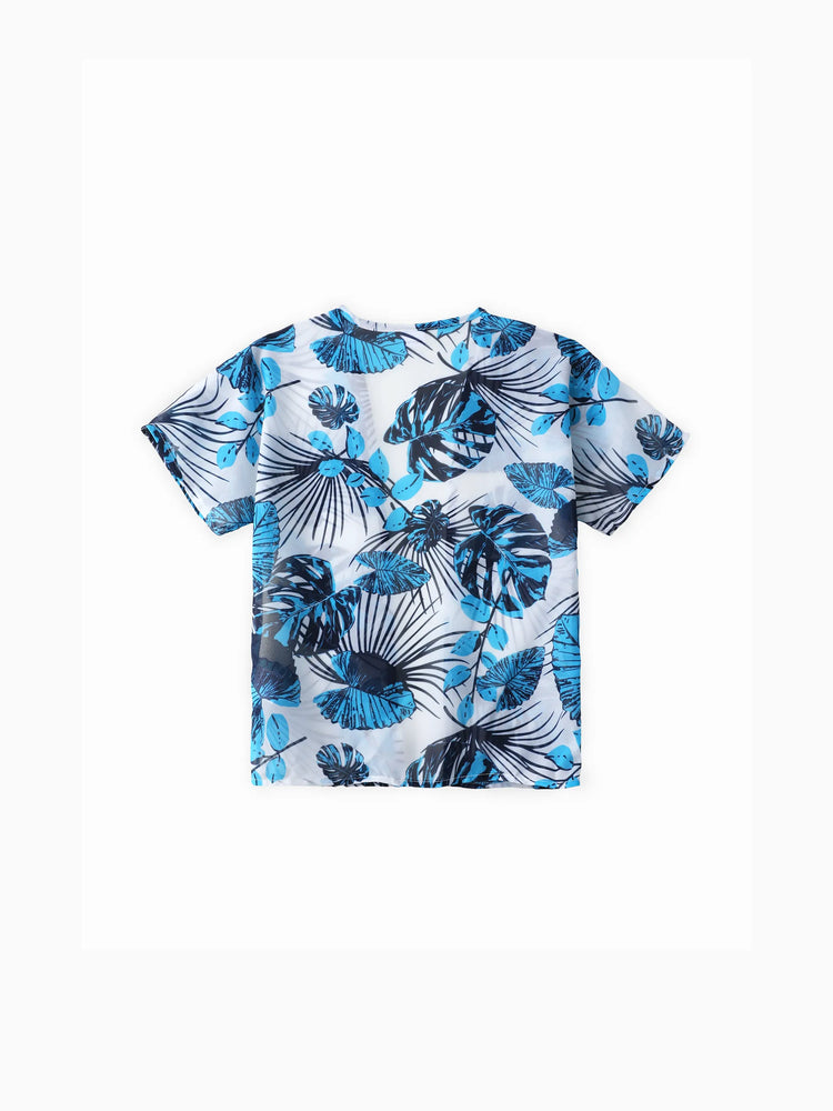 Family Matching Drawstring Swim Trunks or Cut Out Lace UP Back One-Piece Swimsuit BLUEWHITE