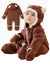 Unisex Jumpsuit 3D Hyper-Tactile Infant Outfit 2-way Onesies with Animal Pattern Brown