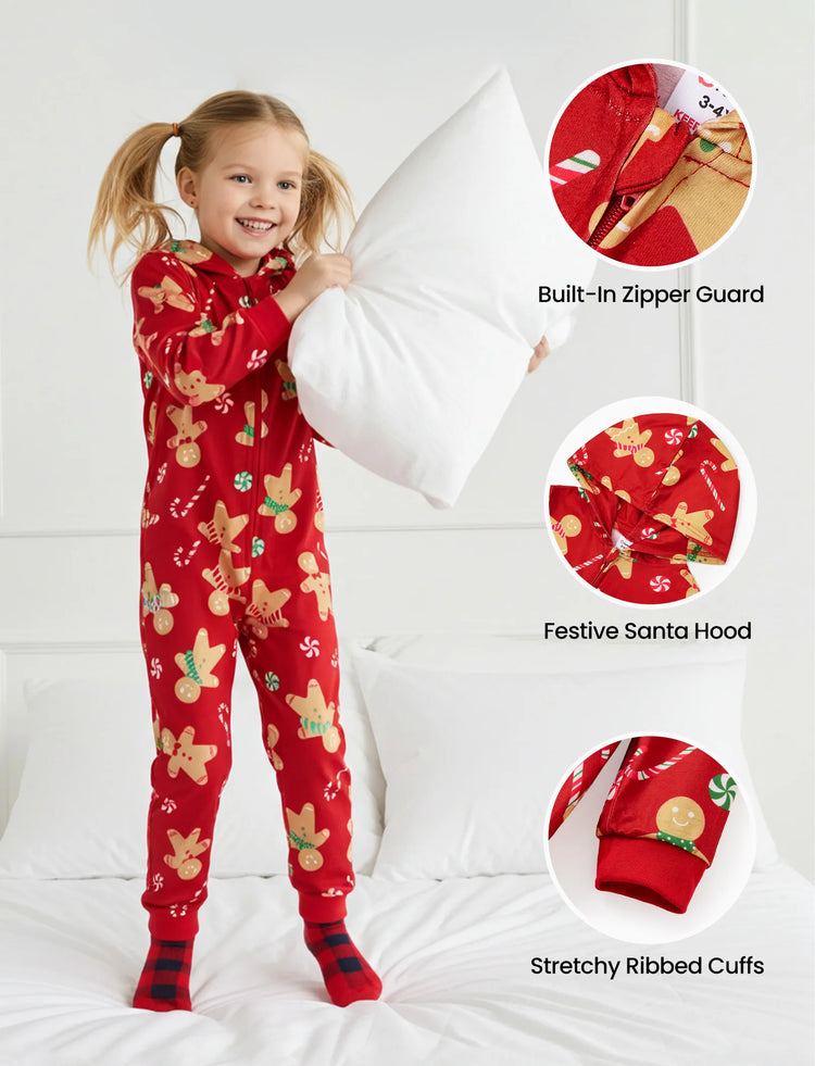 Christmas Family Matching Pajamas Sets Gingerbread Man Pattern Onesies Red-2