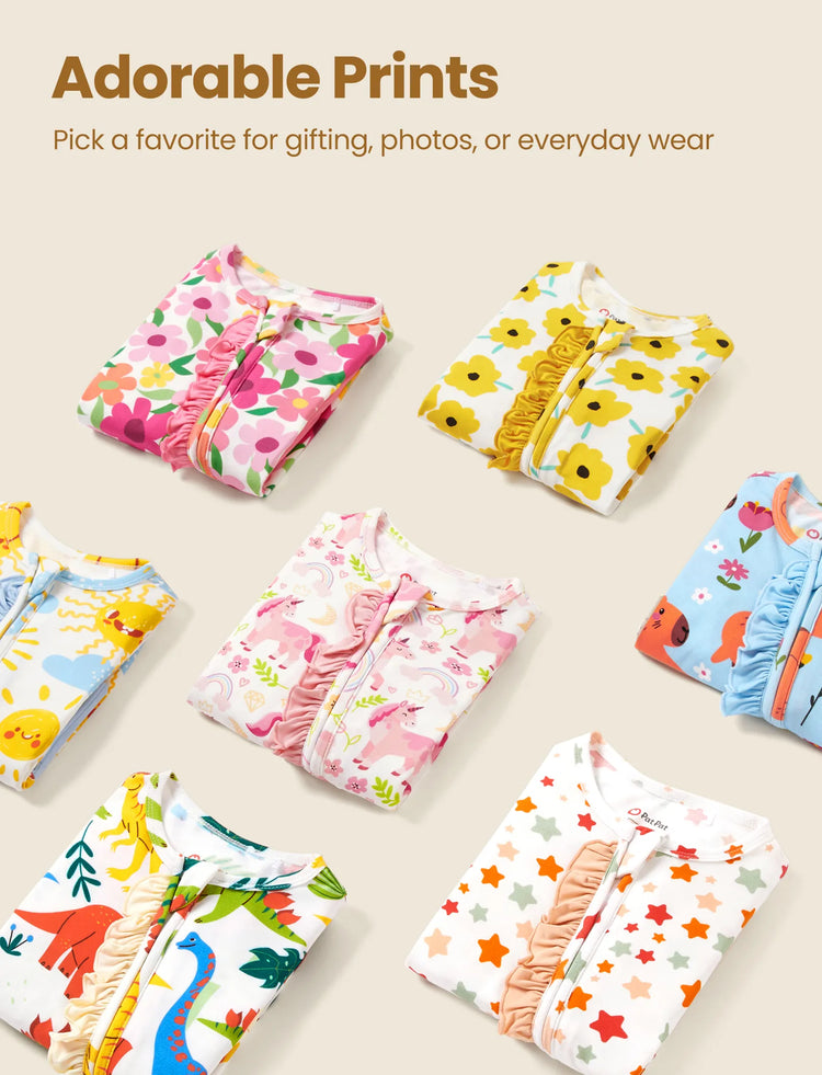 Bambus Baby Jungen/Mädchen Tier bedruckt 2-Wege-Reißverschluss Strampler Anti-Rutsch Langarmfußball mit Haarband dunkelrosa