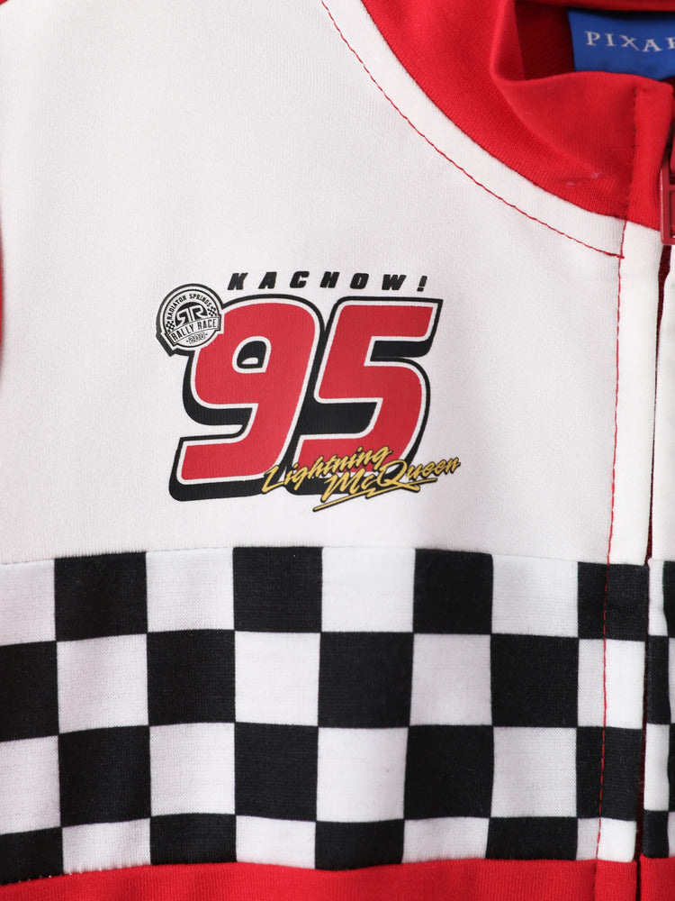 Cars Toddler Boy Zipper Design Checkerboard Short-sleeve Jumpsuit Red