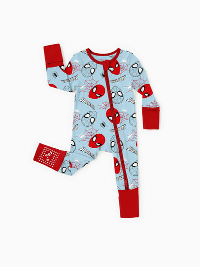 Marvel Bamboo Baby Boy/Girl Spider-Man 2-Way Zip Onesies Anti Slip Long-sleeve Footie Blue