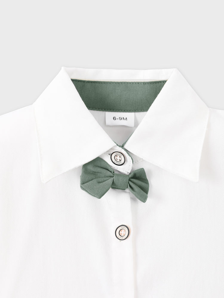 Baby Boy Party Gentle Bow Tie Shirt and Suspender Shorts Set White
