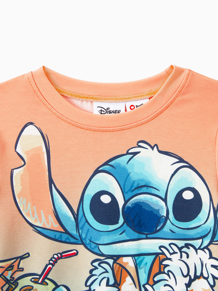Ensemble assorti Disney Stitch Family, t-shirt et robe sans manches à imprimé dégradé de fleurs tropicales, multicolore